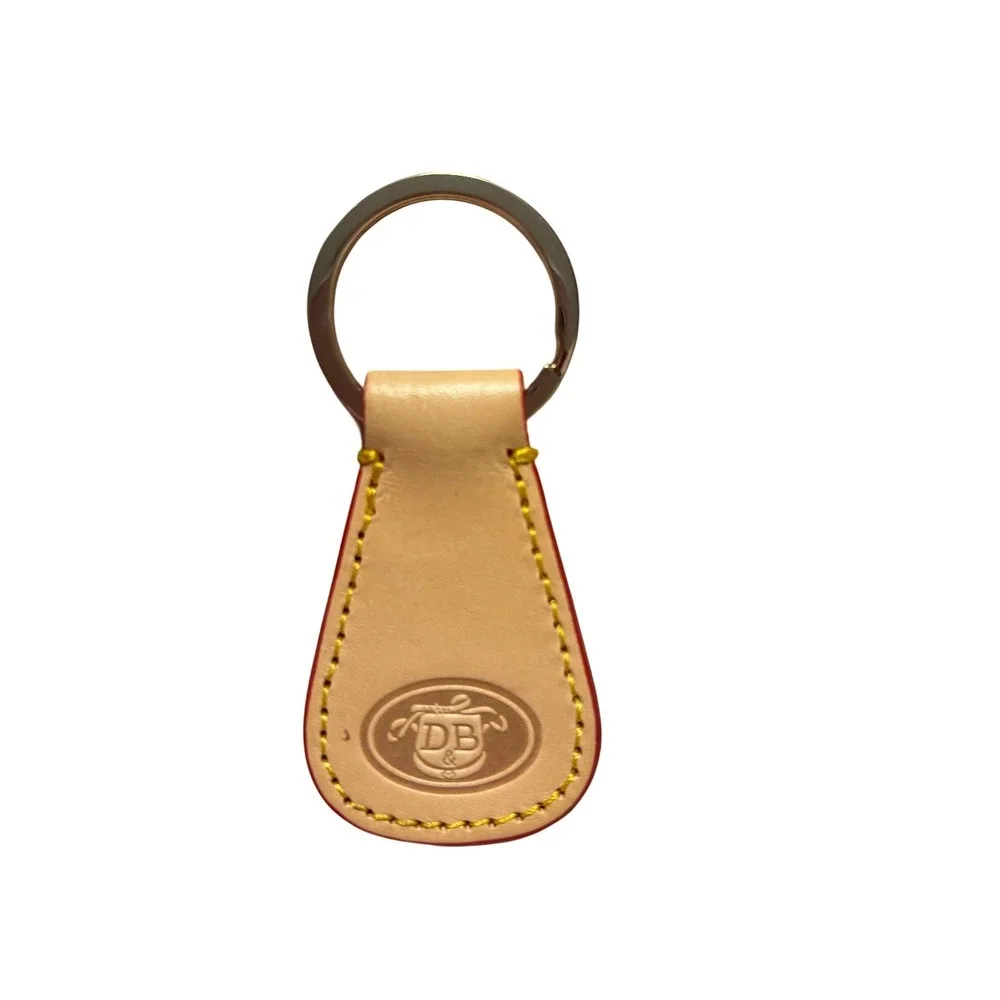 DB Dooney & Bourke Vtg Keychain Fob Red Trim Yellow‎ Stitching Embossed Logo